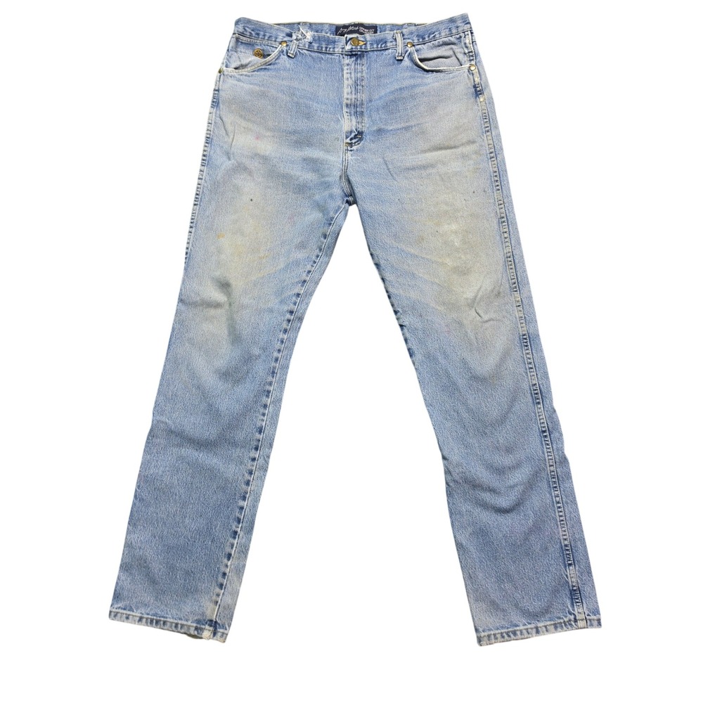 Jeans Mens 38x36 Blue Wrangler George Strait Cowboy Cut 13MGSHD Distressed Denim